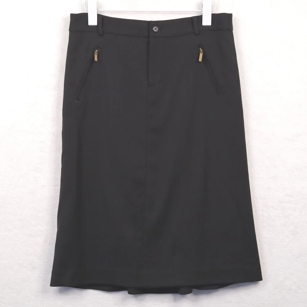 LAUREN RALPH LAUREN Flounce Hem A-Line Pencil Skirt Zip Pockets Wool Black Sz 6‎